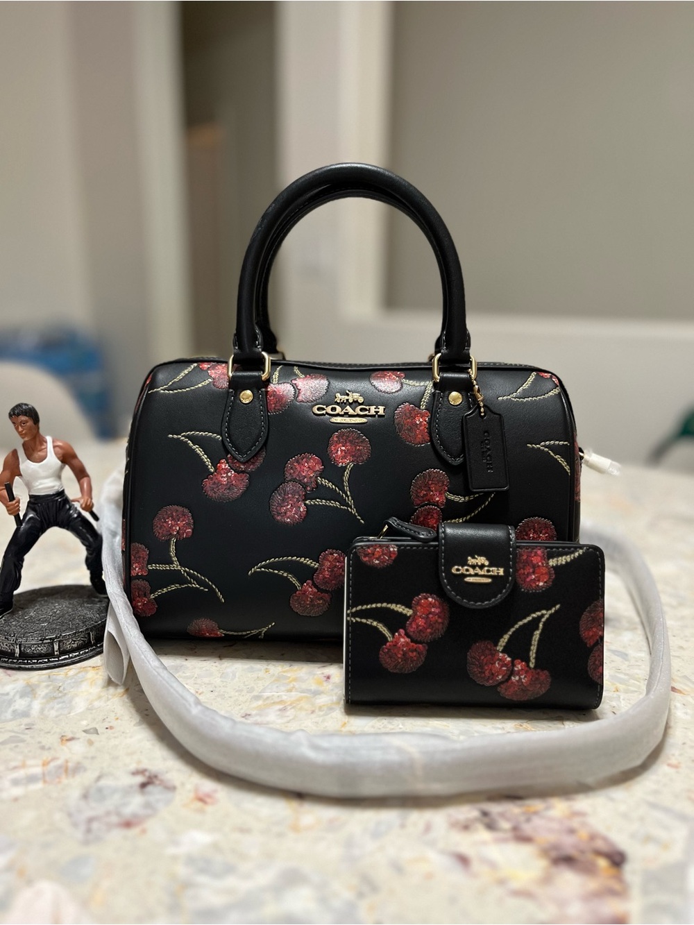 Bundle Coach  Rowan Satchel Bag With Cherry Print and wallet NWT